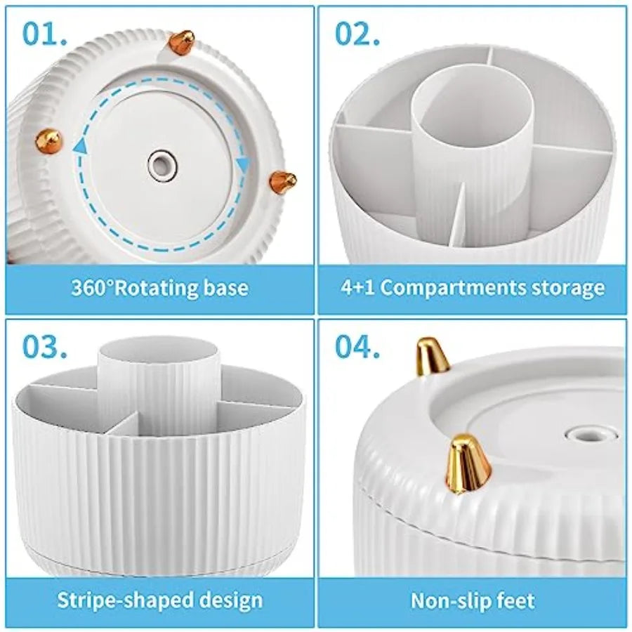 Desk Organizer | 360-Degree Rotation | 5 Compartments Pencil Holder