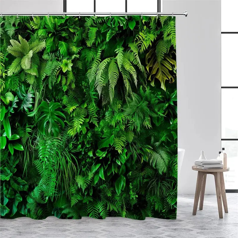 Green Leaves Shower Curtains Tropical Leaf Garden Vine Plant Wall Hanging Fabric Home Bathroom Decor Bath Curtain Set with Hooks from PriceLows™