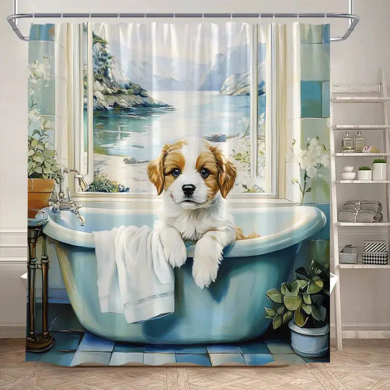 Funny Bathing Dogs Shower Curtain Bathtub Wash Your Paws Cute Pet Cartoon Animals Bath Curtains Fabric Bathroom Decor with Hooks from PriceLows™