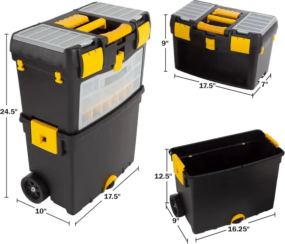 Rolling Tool Box with Wheels, Foldable Handle, Removable Top – Tool Storage Organizer from PriceLows™