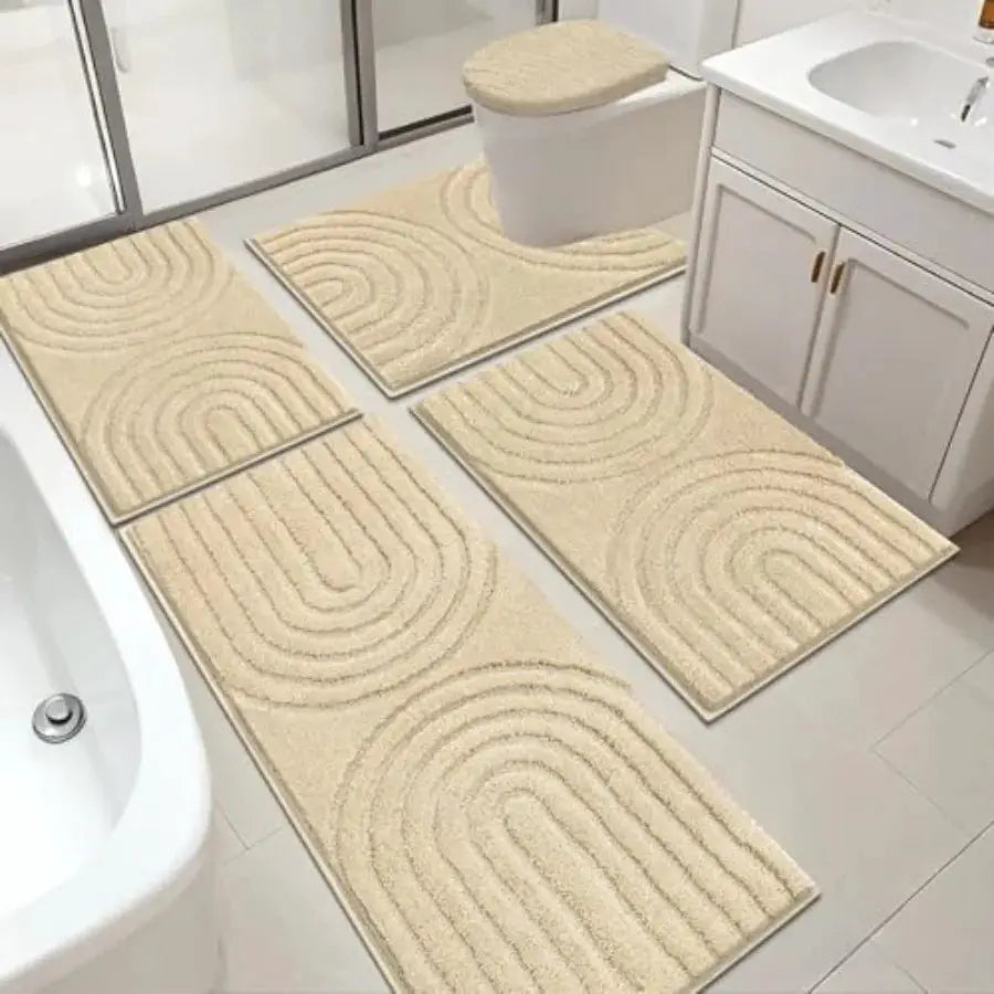 HEBE Bathroom Rugs Set 5 Pcs, Plush Absorbent Bath Mats for Bathroom, Non Slip Machine Washable Bath Mat Set with Toilet Cover, from PriceLows™
