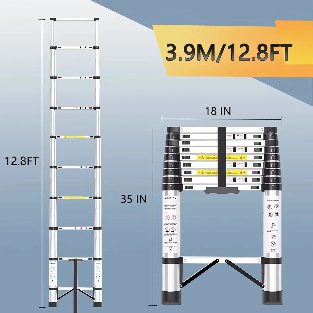 Telescoping Extension Ladder, Heavy-duty Metal Extension Ladder, 330 Lbs Load Capacity, Easy to Install And Store, Multi-purpose Folding Telescopic Ladder, Can Be Used for Roof Repair, Household Moving And Outdoor Work from PriceLows™
