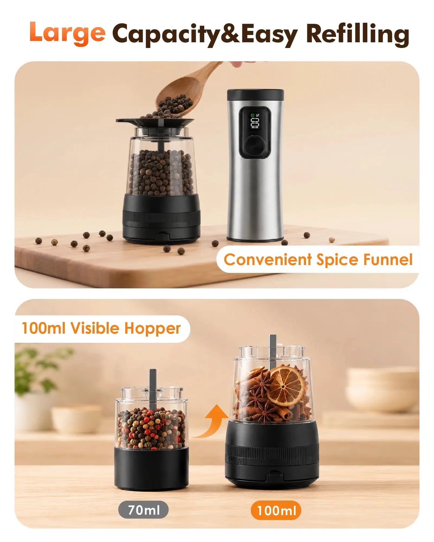 Automatic Salt And Pepper Grinder Set | Rechargeable Base | LED | 2-Piece Set