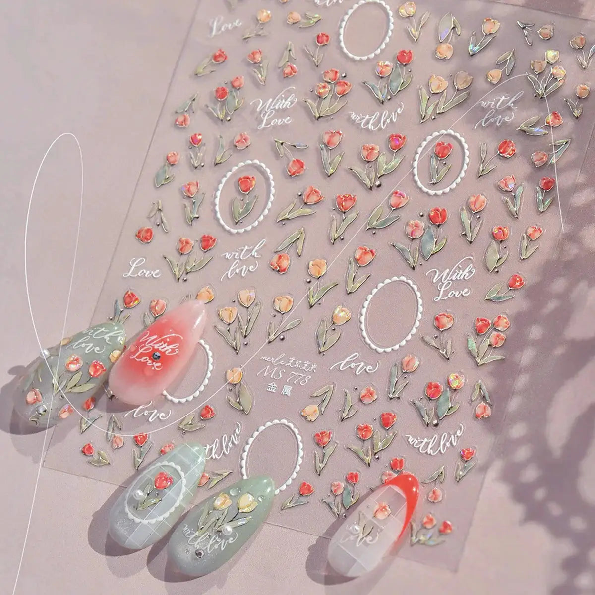 TSZS Spring Flower tulip Cherry blossoms Nail Art Stickers Self-adhesive INS 5D Pink White Flower Nail Decals from PriceLows™