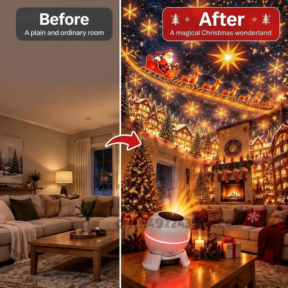 Christmas Projection Night Light | USB Powered | LED Holiday Lamp