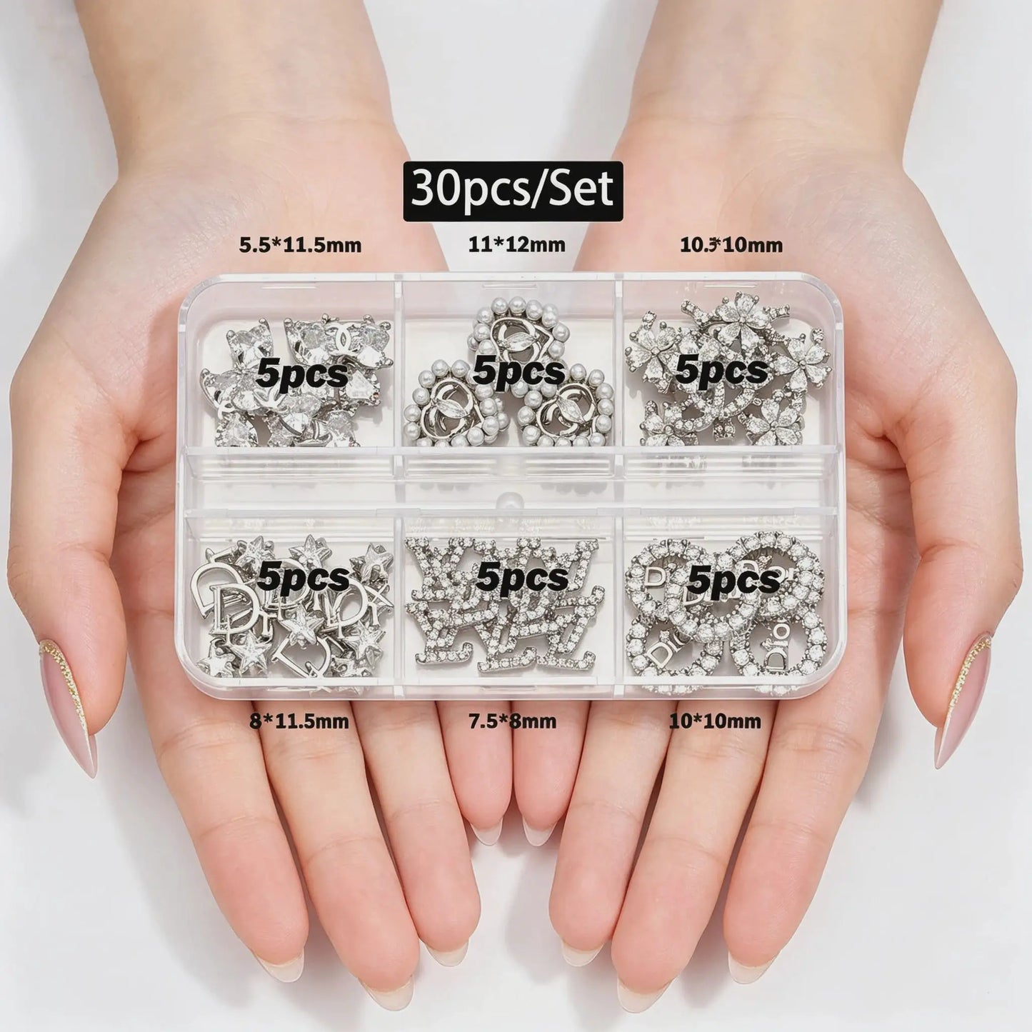 30/60pcs/Box 3D Luxury Metal Nail Art Decorations Alloy Shiny Rhinestones Pearl Gems Zircon Diamond Charms DIY Nail Accessories from PriceLows™