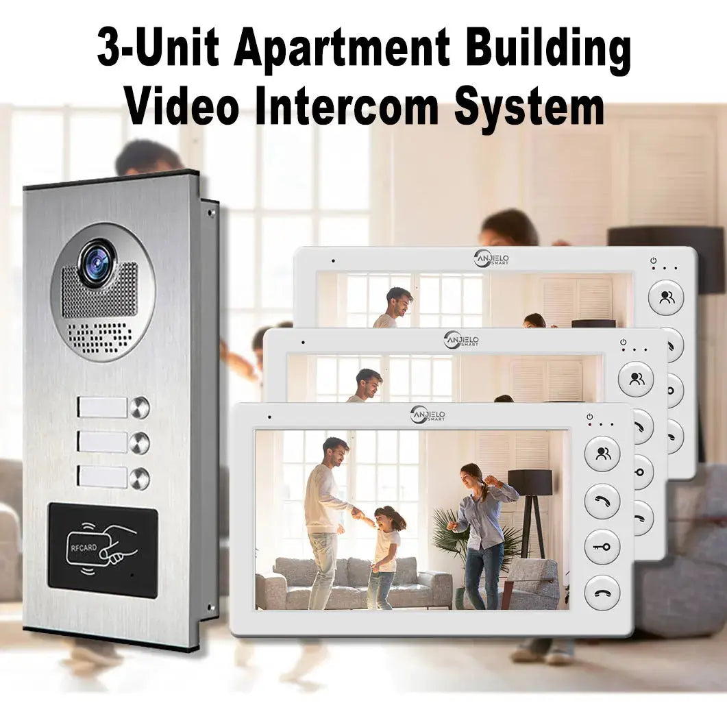 Video Intercom Set | 7Inch Color Display | 3Unit Wired Kit | Apartment
