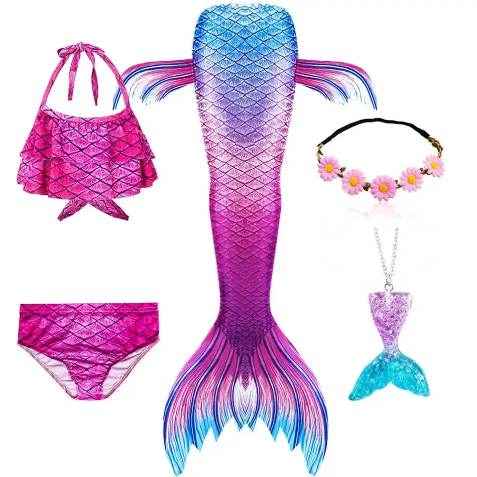 New The Little Mermaid Tails Ariel Memaid Swimsuit Bikini Bathing Suit Halloween Costume Girls Can Add Monofin for Pool Swim from PriceLows™