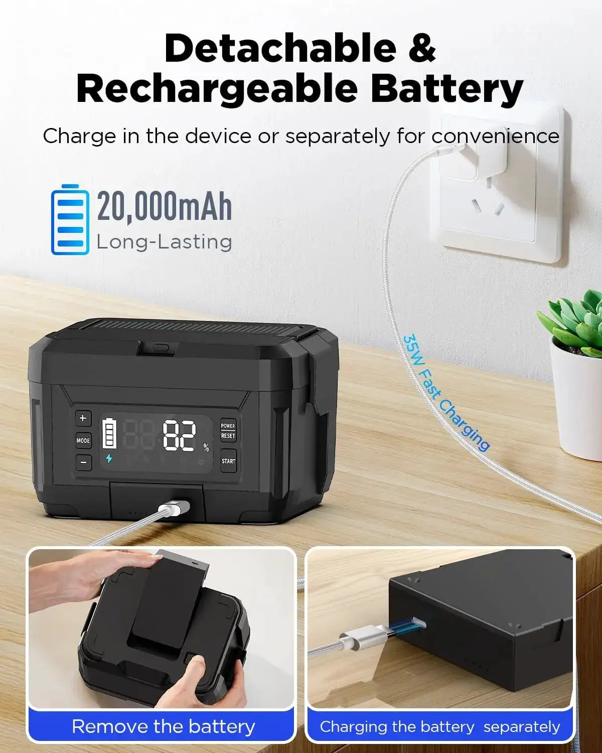 1.2L Self-Heating Lunch Box with 20000mAh Battery, Cordless Portable Food Warmer for Work Travel Office from PriceLows™