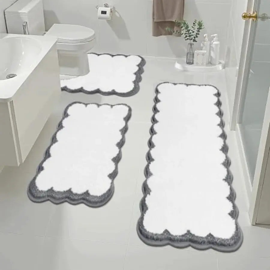 Bathroom Rugs Set 3 Pcs, Scalloped Non Slip Washable Bath Mat with U-Shaped Toilet Rug, Extra Absorbent Quick Dry Soft Plush Sh from PriceLows™