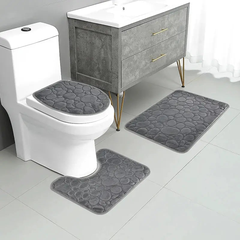 1 Set of Solid Color Simple Bathroom Water-absorbing and Non-slip Floor Mat Stone Pattern, Comfortable and Soft, Three-piece Set from PriceLows™