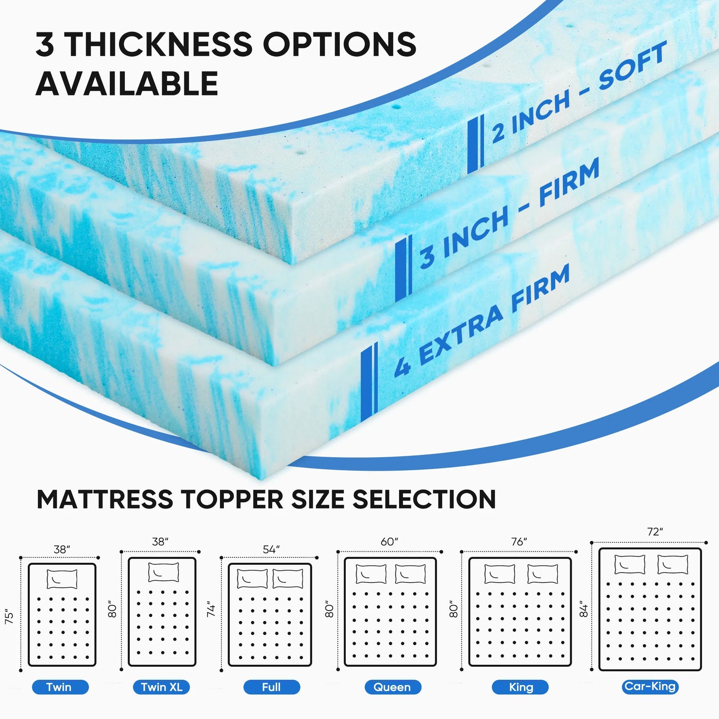 Mattress Topper | Gel Memory Foam 2-4 Inch | Cooling | California King