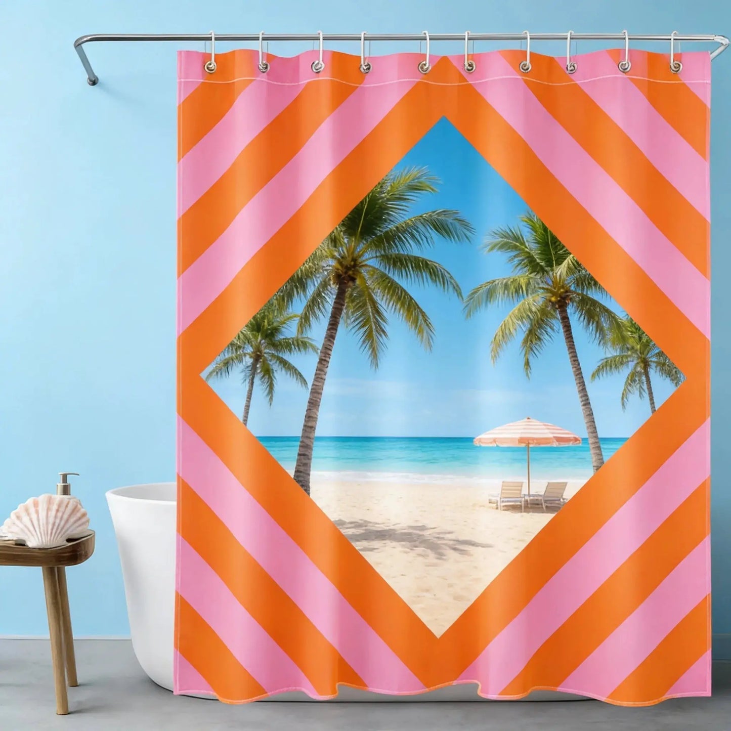 Pink and Orange Shower Curtain Abstract Bohemian Fabric Shower Curtain with 12 Hooks Waterproof Bathroom Decoration from PriceLows™