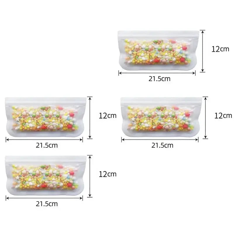 Silicone Food Storage Bags | Stand Up Zip | Leakproof Reusable | 1/2/3/4 Pcs
