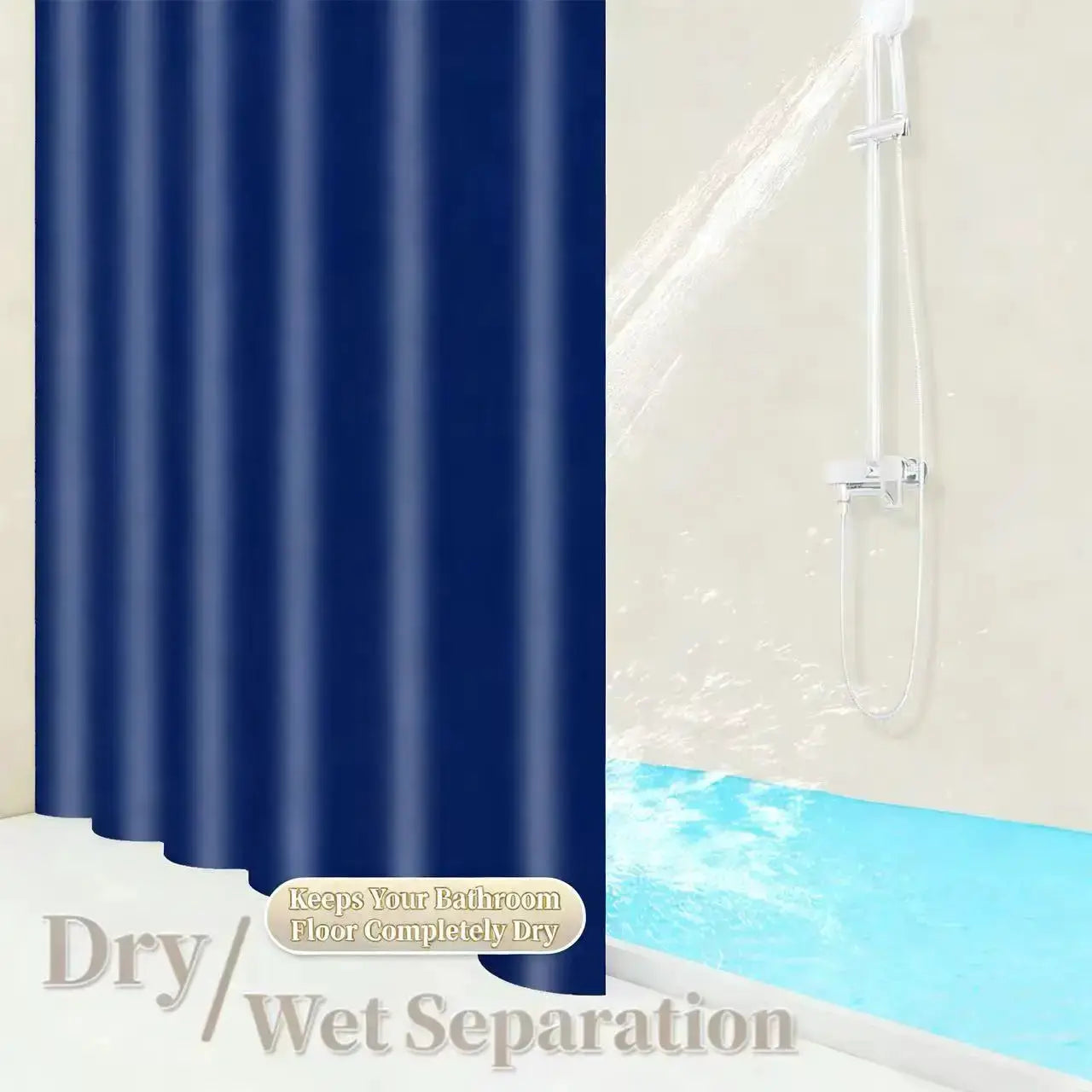1pc Navy Blue Shower Curtain solid color waterproof PEVA luxury bathroom decor from PriceLows™