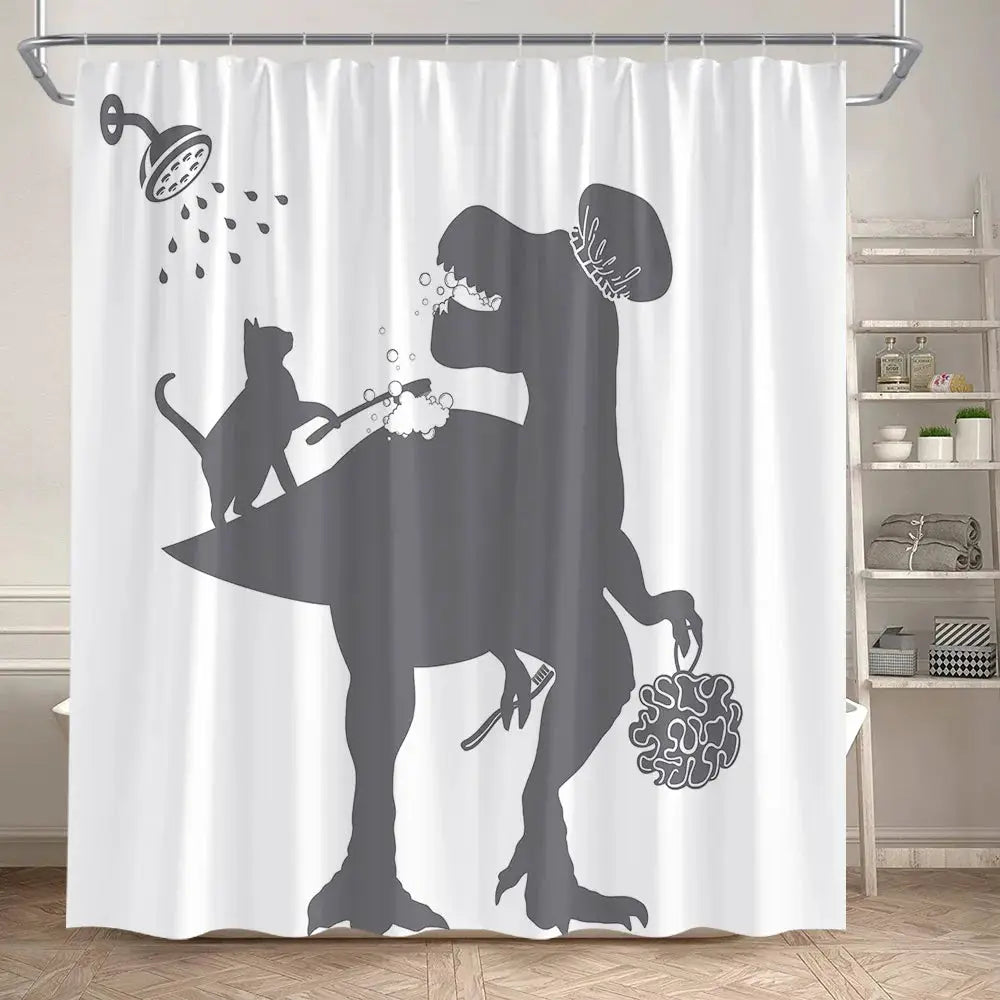 Funny Bathing Dinosaur Shower Curtains Black Cat Animal Silhouette Kids Bath Curtain Modern Polyester Bathroom Decor with Hooks from PriceLows™
