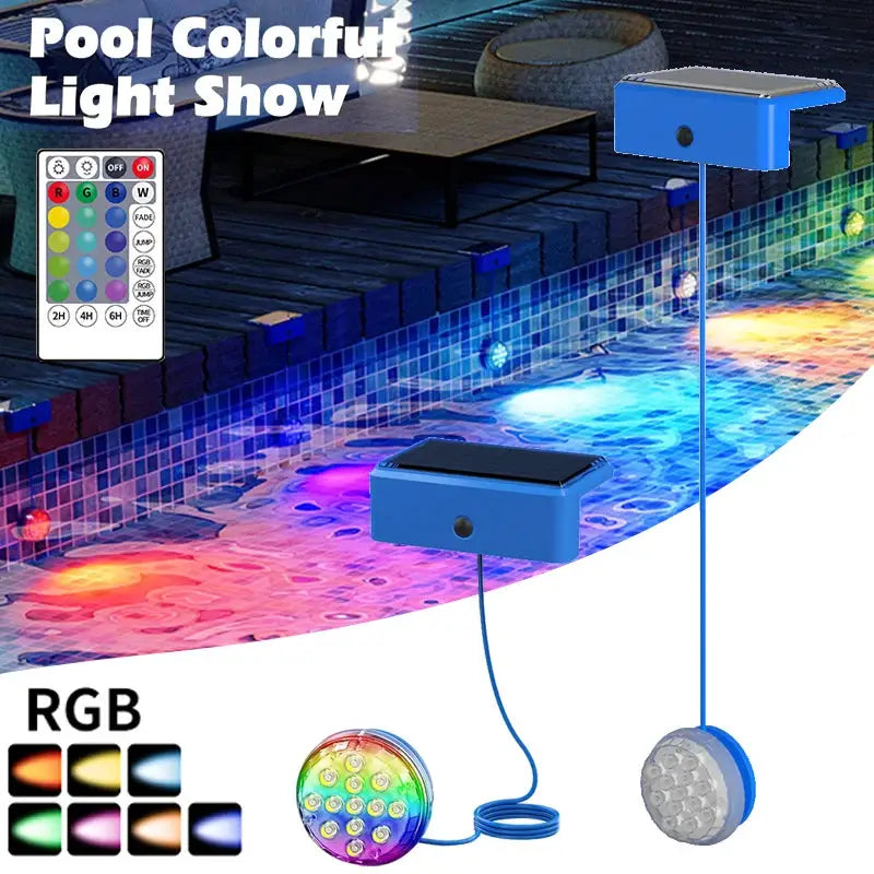 Solar RGB Swimming Pool Underwater Lights IP68 Waterproof Lighting Remote Control Brightness Levels Timer for Pond Pool Lights from PriceLows™