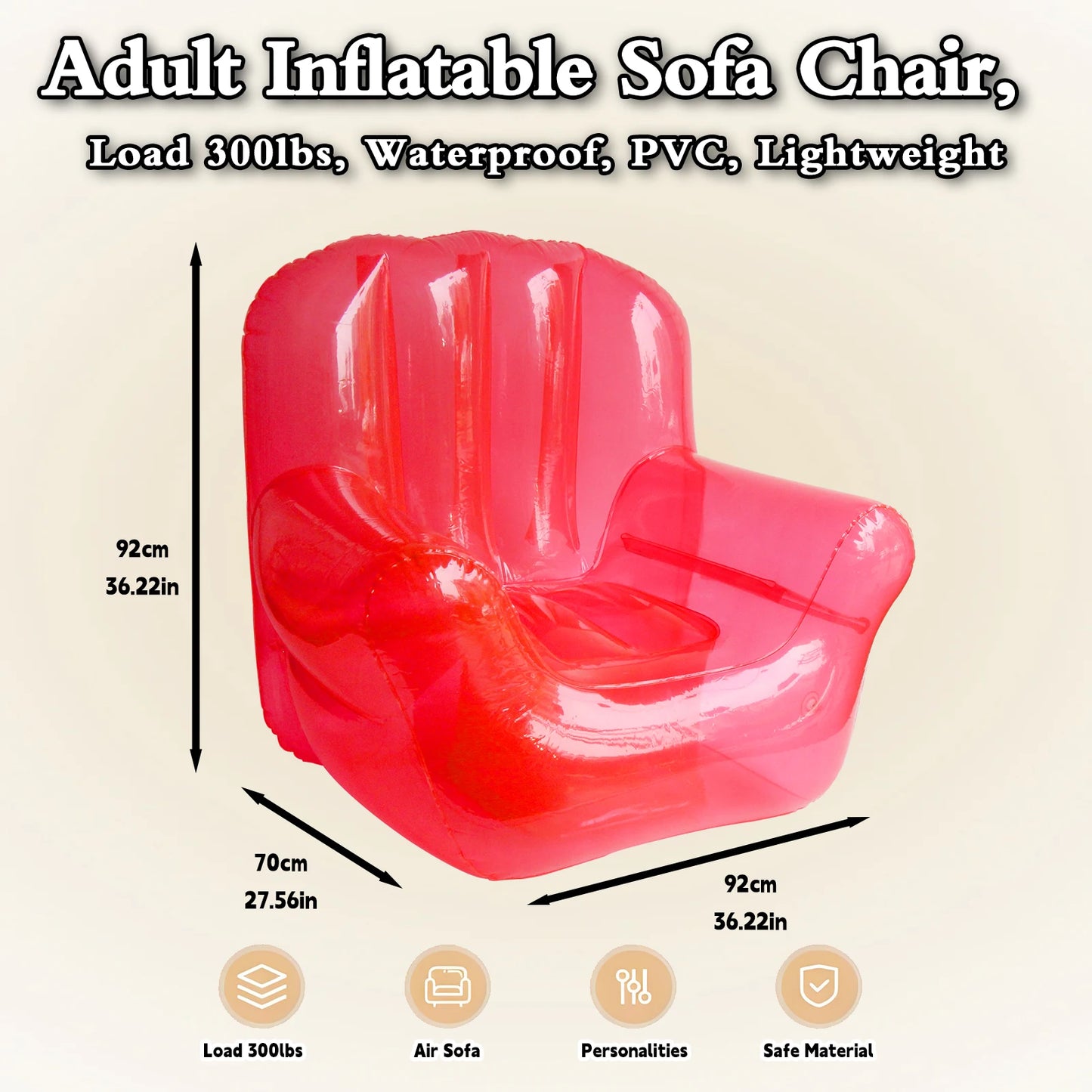 Inflatable Lounge Chair | Transparent PVC Material | Outdoor Use Sofa | Single