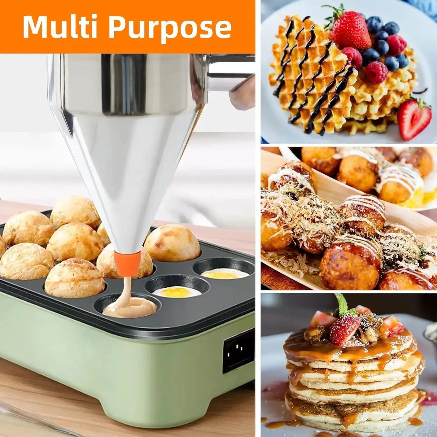 Pancake Batter Dispenser with 4 Nozzles Multi-Caliber Stainless Steel Funnel Cake Dispenser with Stand Great for Baked Goods from PriceLows™