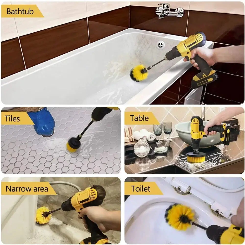 Drill Brush Attachment Set Power Scrubber Wash Cleaning Brushes Tool Kit with Extension for Clean Glass windows Kitchen Toilet from PriceLows™