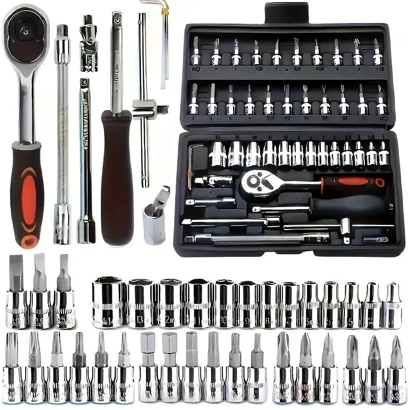 150/46pcs Socket Tool Set, Automotive & Motorcycle Repair Tool Kit - Durable Chrome Vanadium Steel, Includes Ratchet Wrenches from PriceLows™
