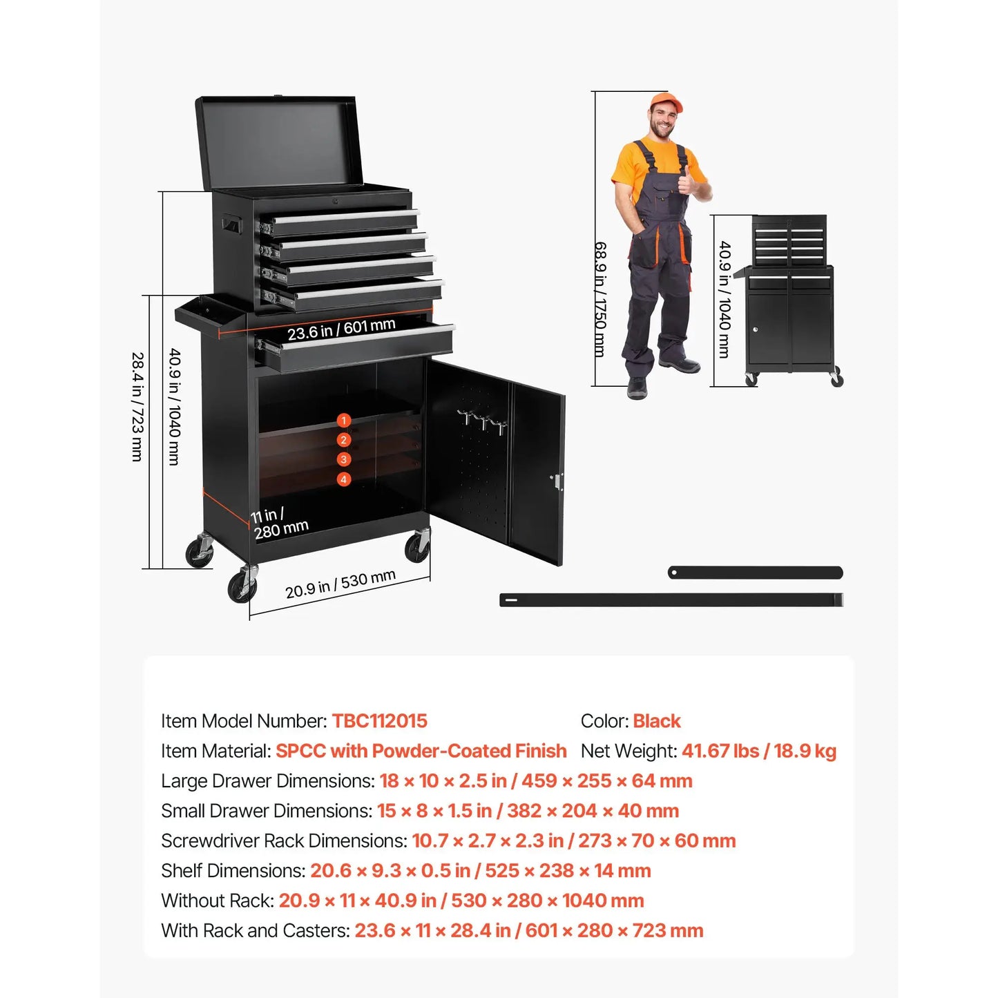 SucceBuy 5 Drawers Rolling Tool Chest 2-in-1 Tool Cabinet Organizer with Lock Bar Metal Toolbox for Workshop Garage Storage from PriceLows™