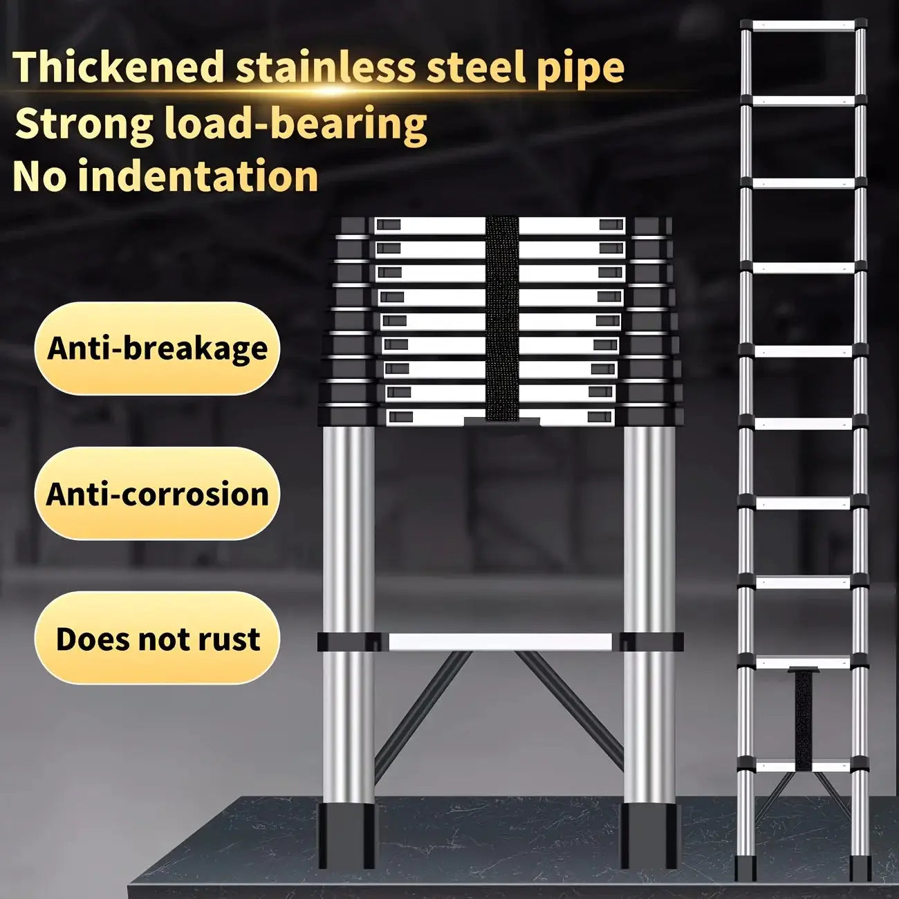 Telescoping Extension Ladder, Heavy-duty Metal Extension Ladder, 330 Lbs Load Capacity, Easy to Install And Store, Multi-purpose Folding Telescopic Ladder, Can Be Used for Roof Repair, Household Moving And Outdoor Work from PriceLows™
