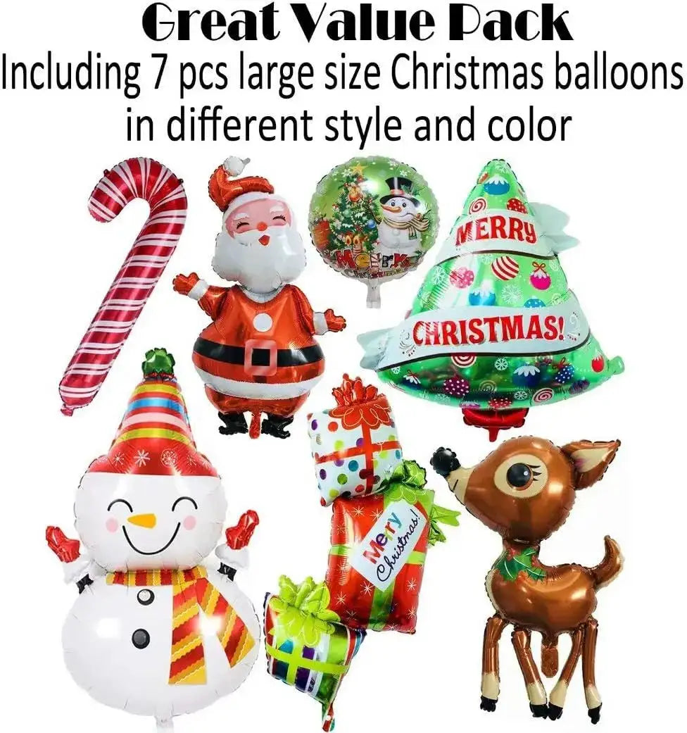 Christmas Balloons | 7 Piece Set | Giant Foil | Holiday Party Decor