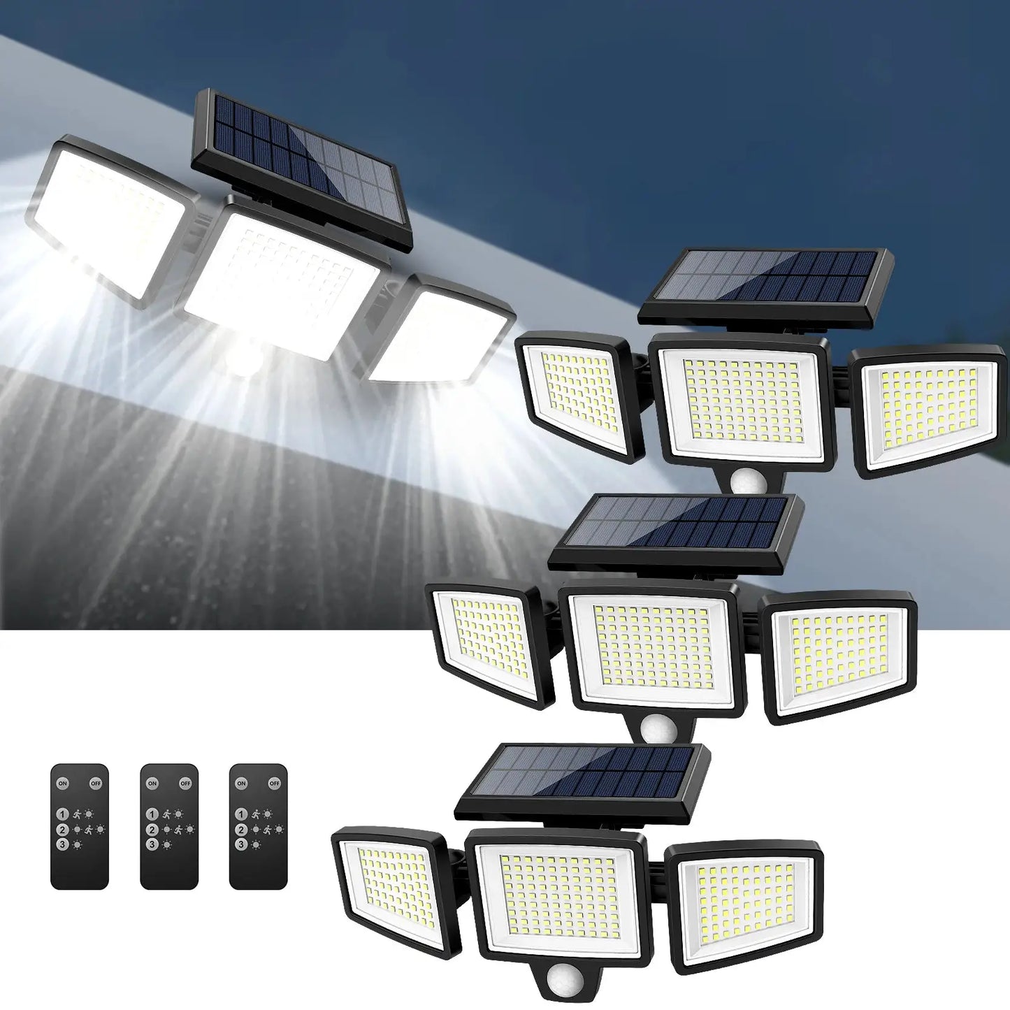 Outdoor Waterproof Solar Light with Motion Sensor 3-Head 200+ LEDs Security Light for Porches Garages Yard Entrances from PriceLows™