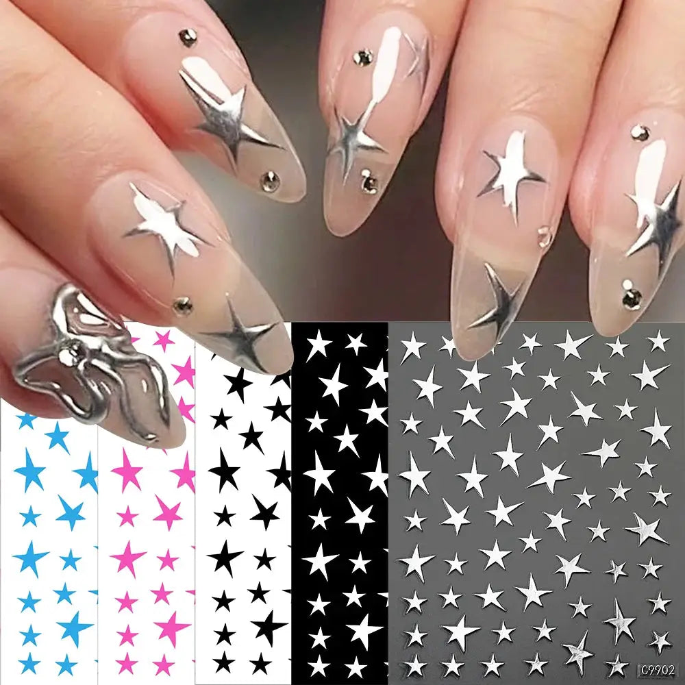 12Pcs 3D Gold Sliver Stars Nail Stickers Bronzing Starlight Nail Art Decals Self Adhesive Slider Decals DIY Nail Tips Decoration from PriceLows™