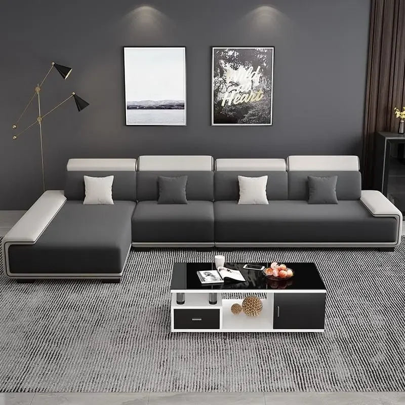 Sectional Sofa | Oversized Cushions | Gray | Curved