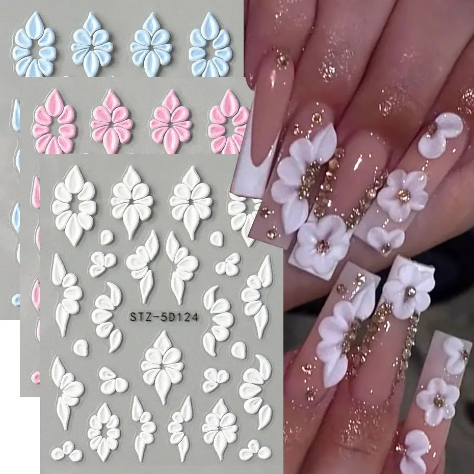 5D Embossed Flower Petal Vine Nail Art Sticker Decals Spring Summer Floral Nail Art Decorations Adhesive Sliders Foil Manicure from PriceLows™
