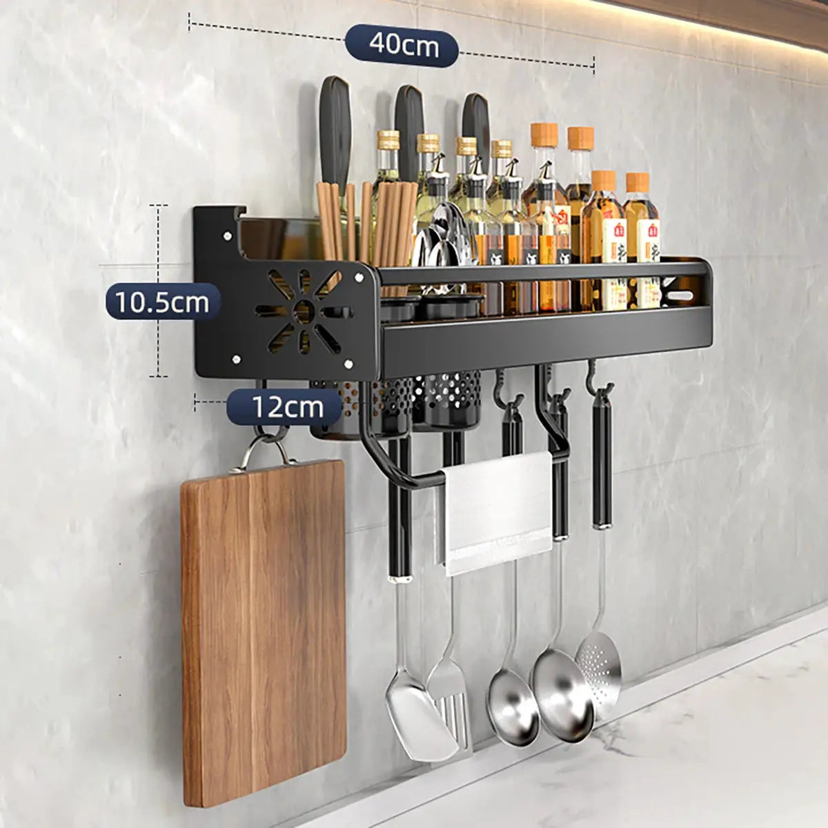 Metal Kitchen Shelf No-Punch Large Capacity Storage Kitchen Utensils Skeletonized Drainage Design Easy to Clean Black from PriceLows™