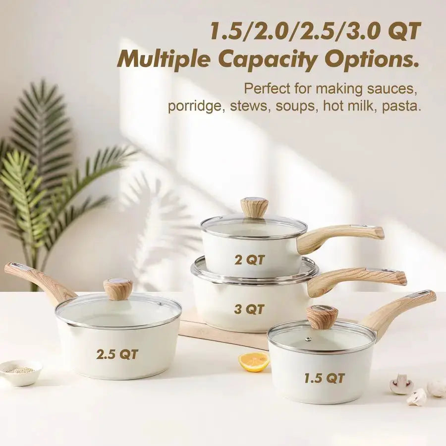 2.0 amp 3.0 Quart Ceramic Sauce Pan Sets with Lid, Cooking Pots Set, Nonstick Saucepan Set with Pour Spout, Small Kitchen Pot, N from PriceLows™