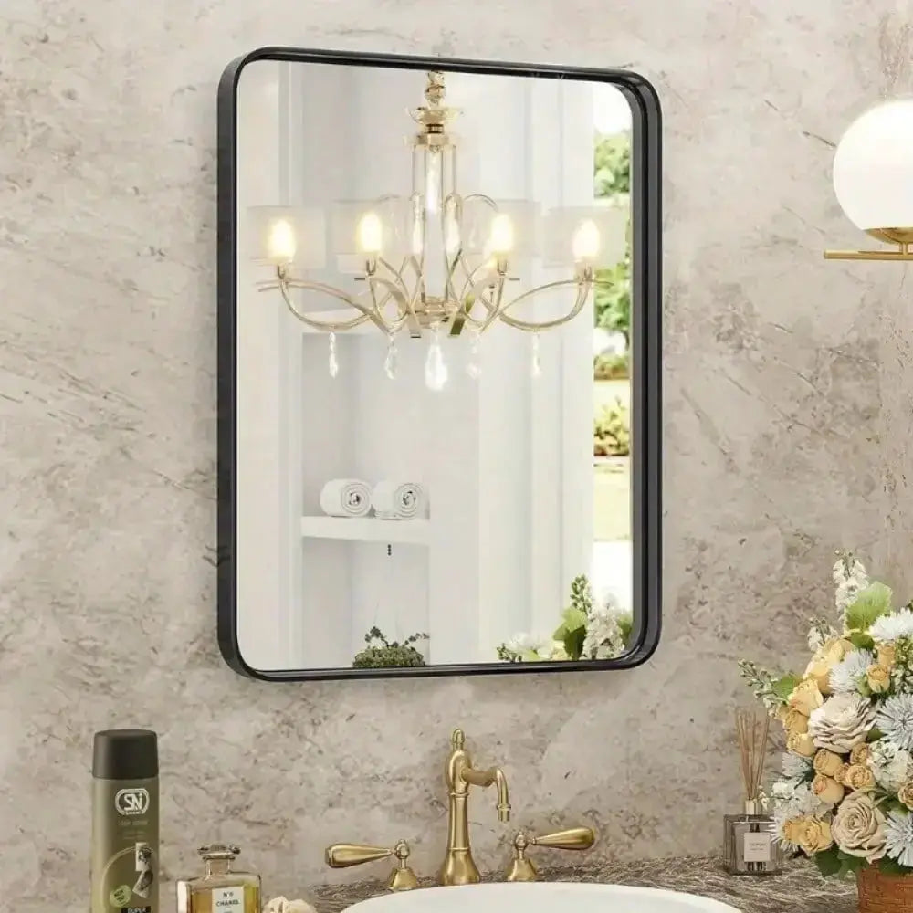 Home Black Bathroom Wall Mirror Metal Frame Rectangular Anti-Rust Vanity Mirror from PriceLows™