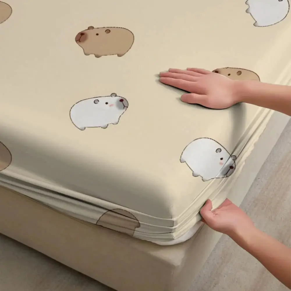 1pc Cute Cartoon Capybara Print Fitted Sheet Deep Pocket Elastic Mattress Cover Single Double Queen King Bedroom Decor from PriceLows™