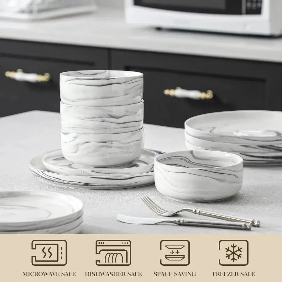 Plates and Bowls Sets 12 Pieces Porcelain Dinnerware Sets Dishware Sets Chip Resistant Ceramic Dish Set Dining Dinner Ware Serv from PriceLows™