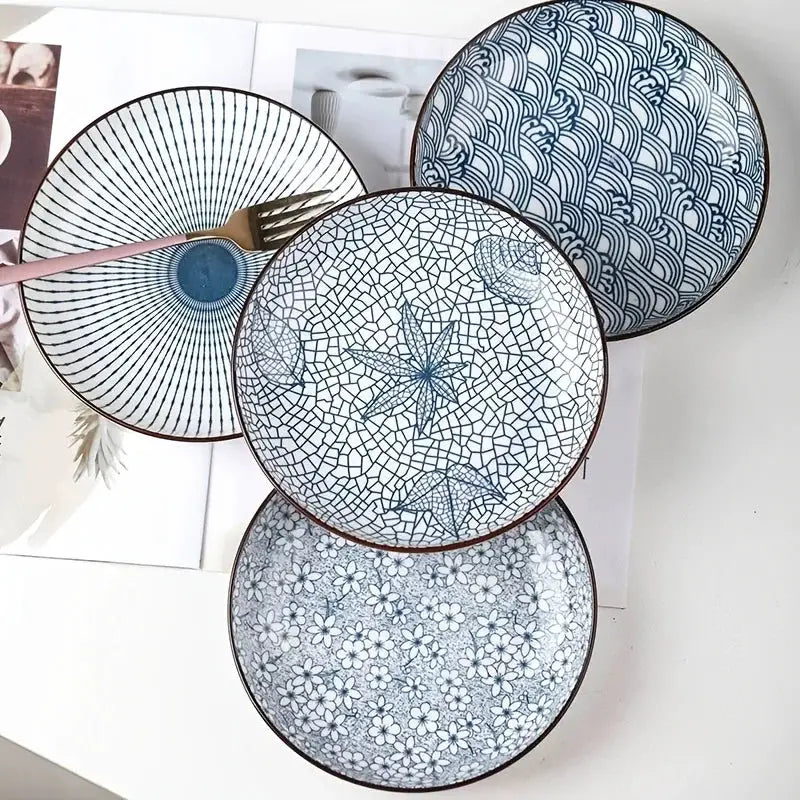 6pcs Japanese Ceramic Plates - 8-inch Round Blue & White Dinnerware, Heat-Resistant Microwave & Dishwasher Safe Suitable for Salads, Sushi, Pasta, Desserts, Elegant Suitable for Home Kitchen or Restaurant Use from PriceLows™