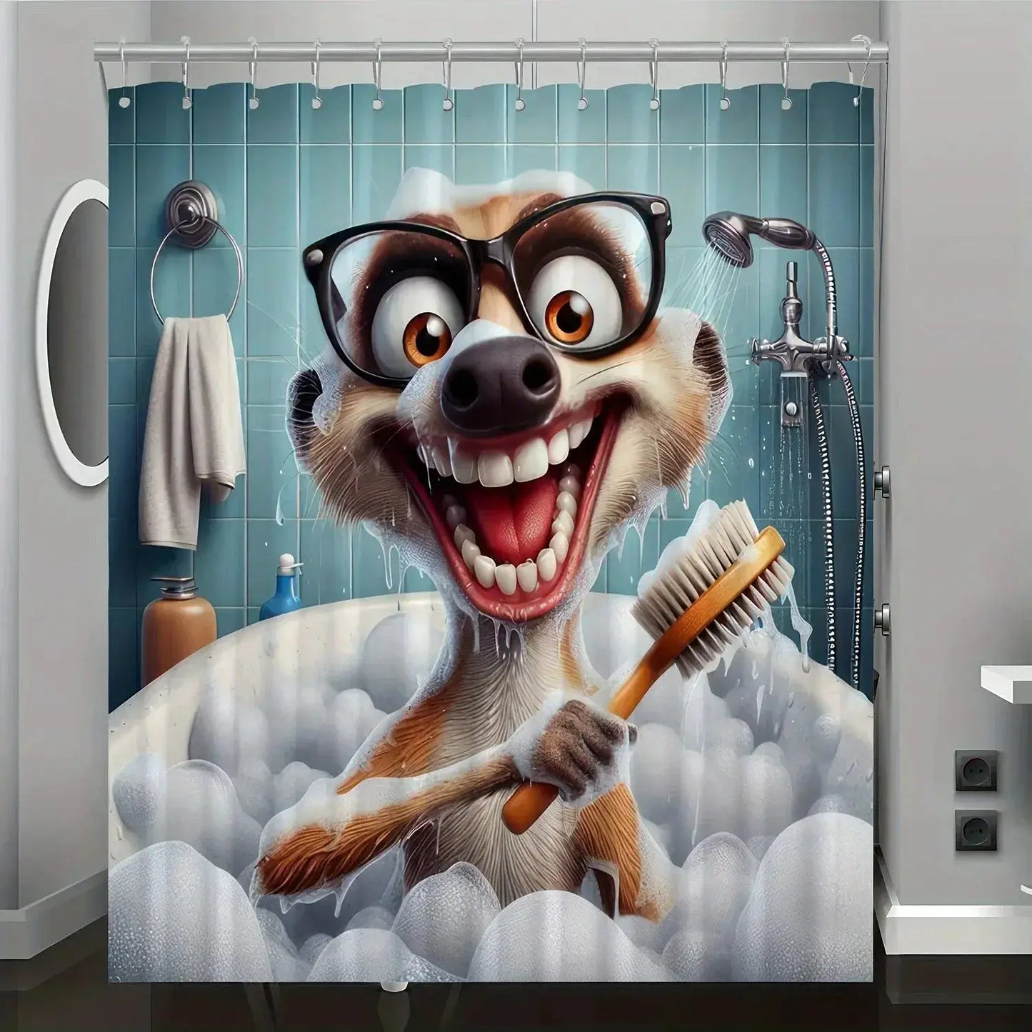 Cute Cartoon Ferret Bath Time Shower Curtain Bathroom Decor Curtain Polyester with Hooks Included, Perfect for All Seasons from PriceLows™