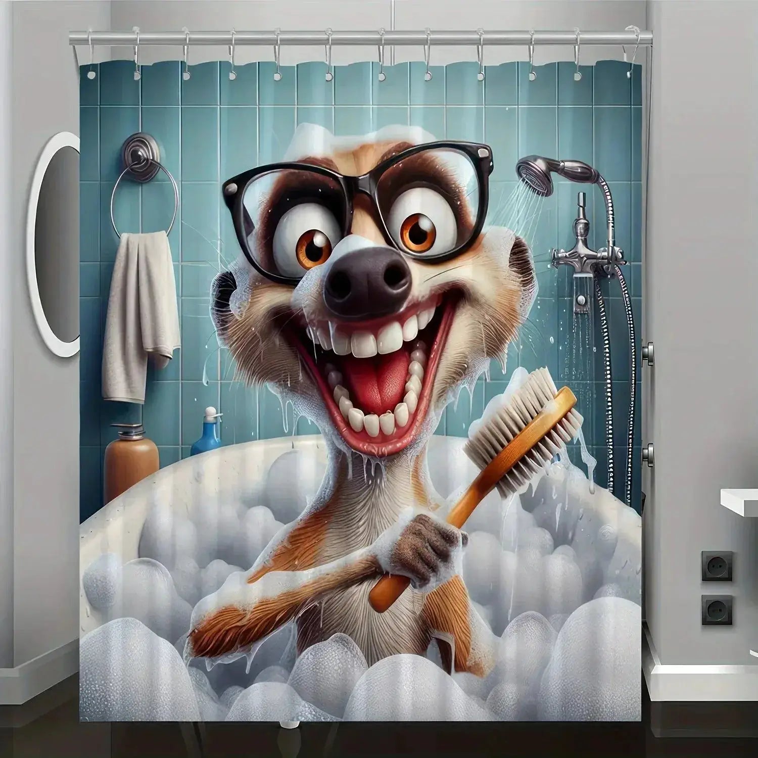 Cute Cartoon Ferret Bath Time Shower Curtain Bathroom Decor Curtain Polyester with Hooks Included, Perfect for All Seasons from PriceLows™