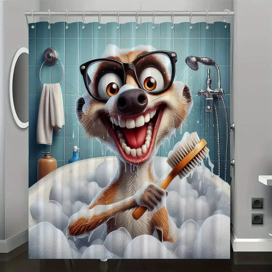 Cute Cartoon Ferret Bath Time Shower Curtain Bathroom Decor Curtain Polyester with Hooks Included, Perfect for All Seasons from PriceLows™