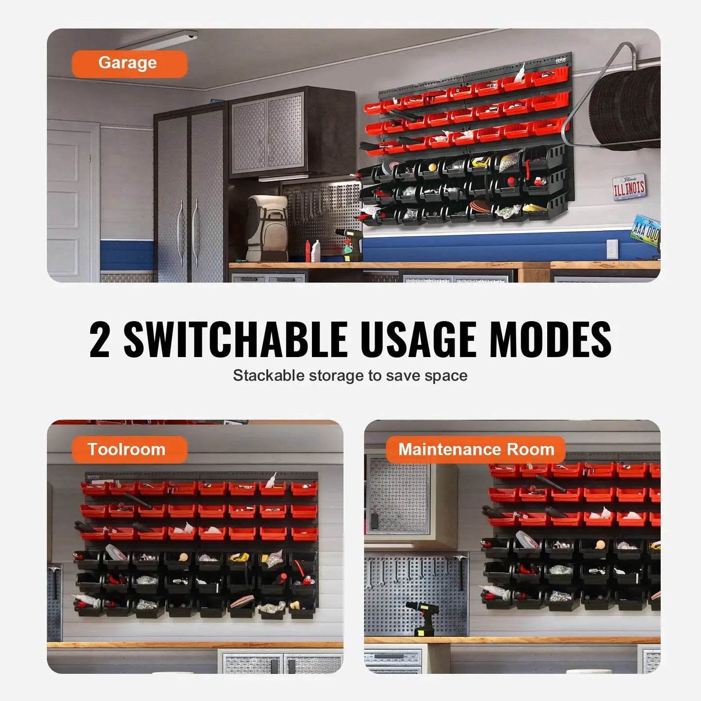SucceBuy 48pcs Parts Storage Bins Wall Mounted Garage Containers with Wall Panels Tool Organizer for Nuts Bolts Screws Nails from PriceLows™