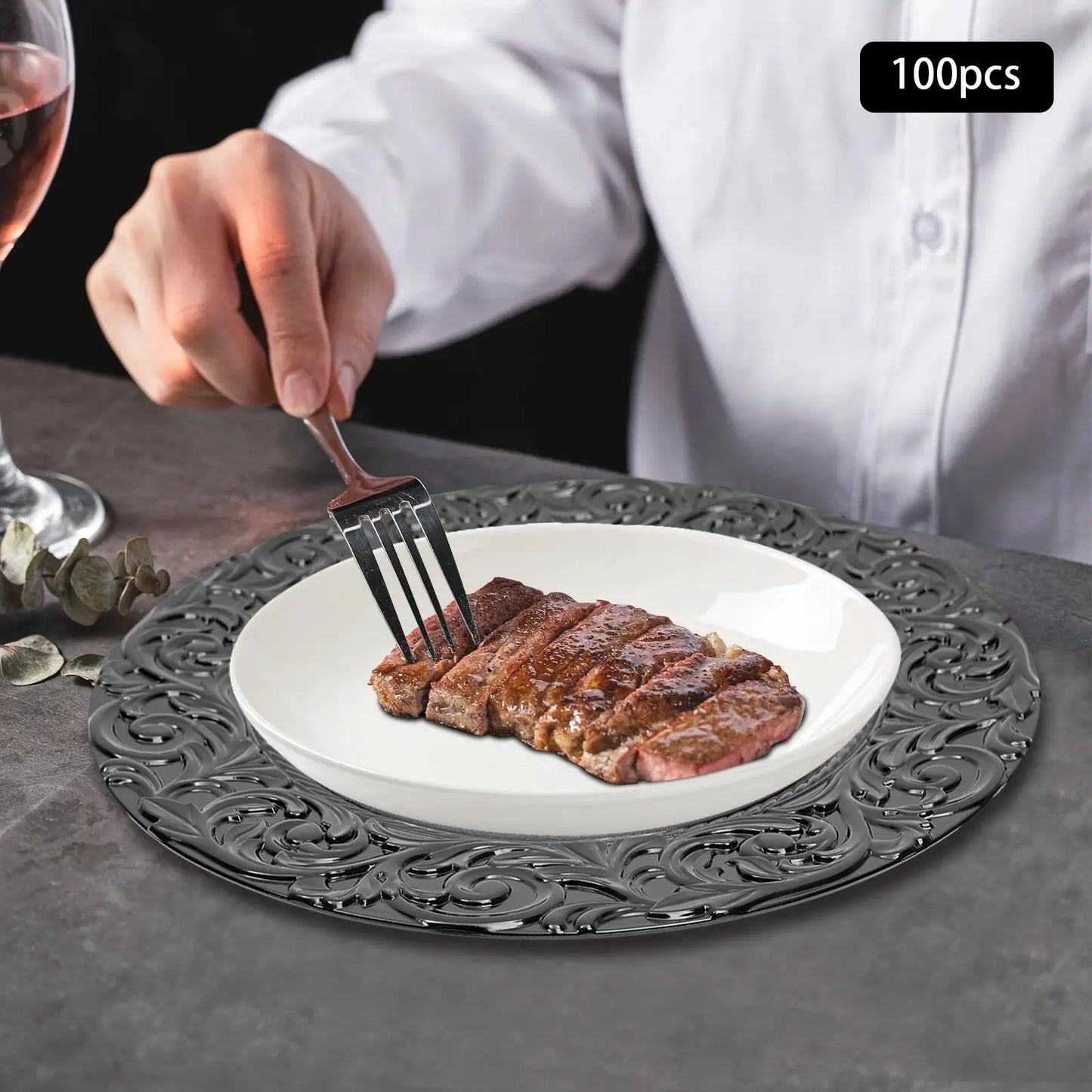 100-Piece Black Charger Plates Set, Elegant Round Base Plates for Dinnerware Wedding and Party Table Decoration from PriceLows™