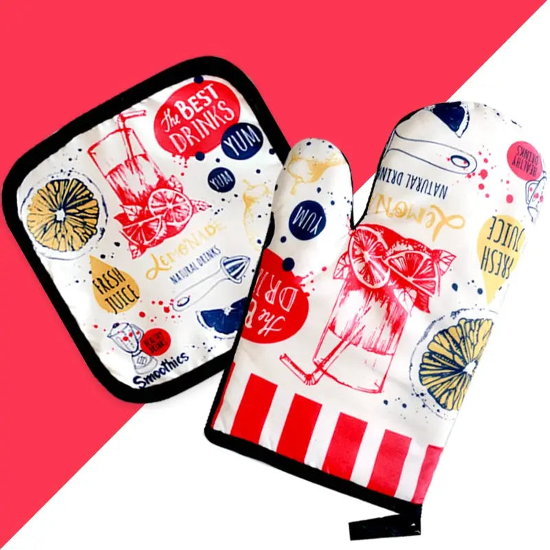Oven Mitt Set | Insulated Heat Resistant | Cartoon Design | Set 2 Glove and Pad