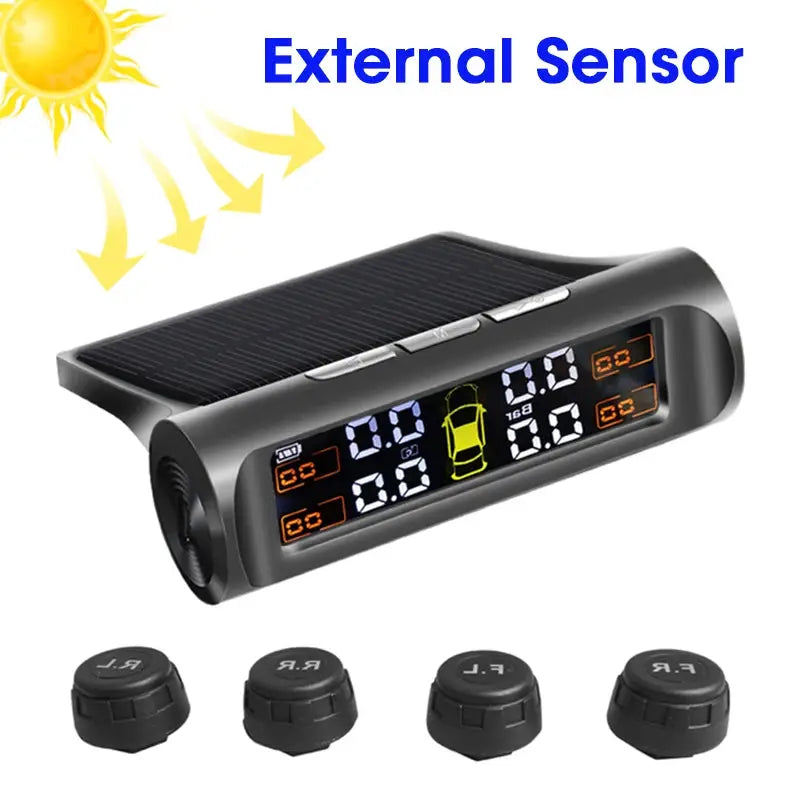Smart car TPMS tire pressure monitoring system solar digital clock LCD display car tire pressure temperature safety alarm system from PriceLows™