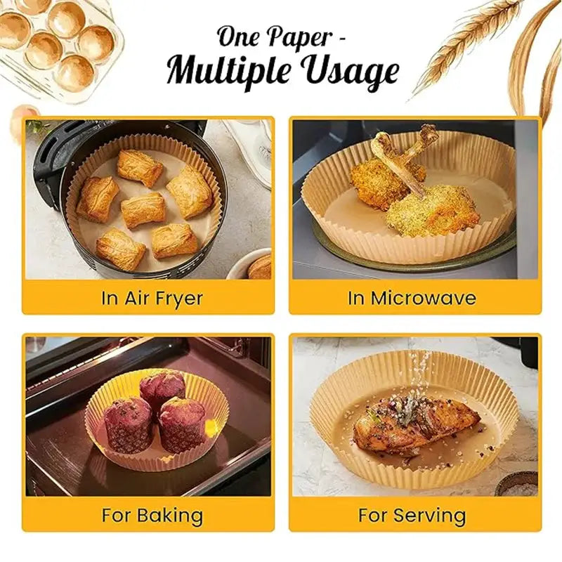 Air Fryer Paper Liners | Oil Proof | Heat Resistant | 8 Inch Fits 5-8 Qt