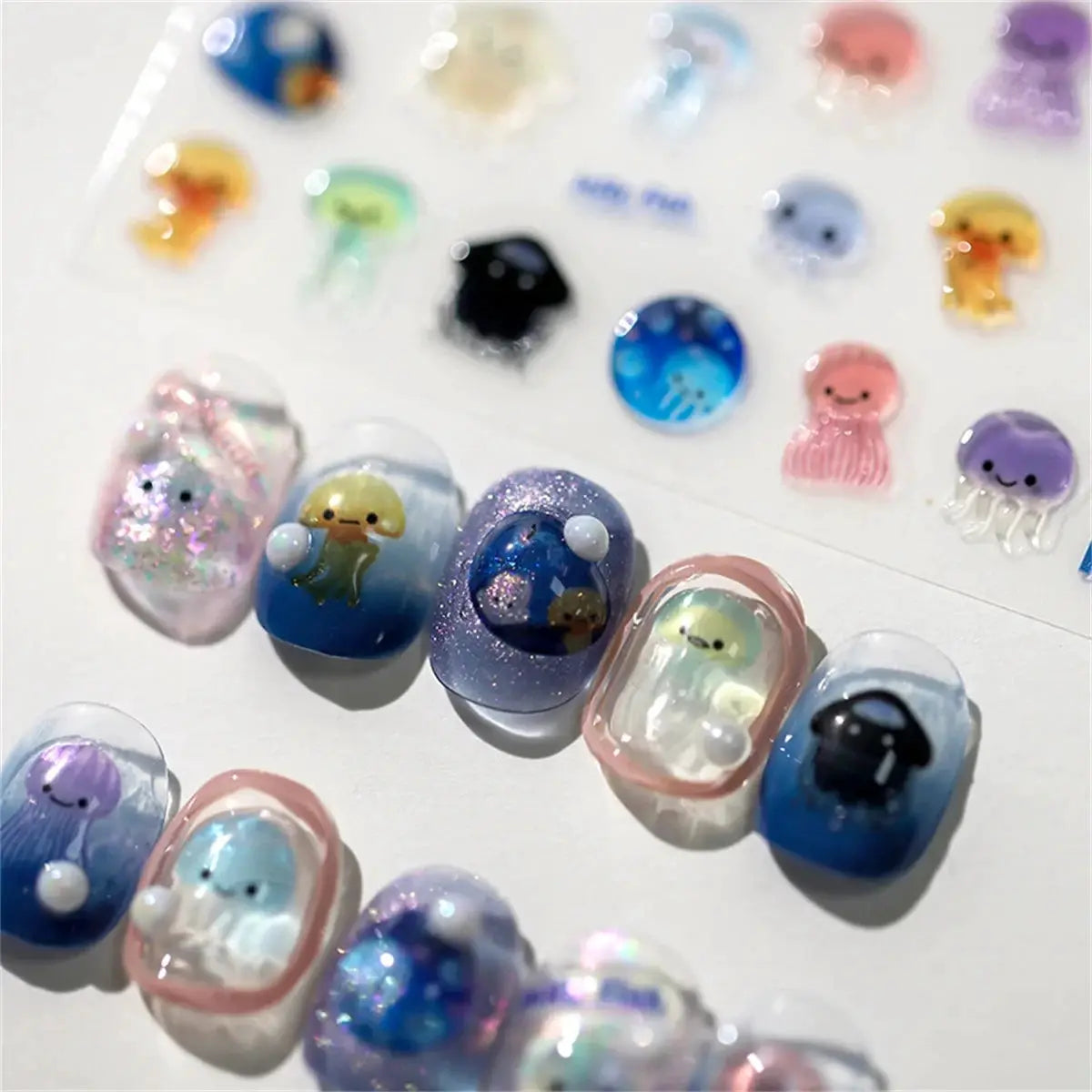 1pcs 5D Kawaii Jelly Series Nail Art Stickers Blue Jellyfish Adhesive Nail Art Decorations Stickers Hot Stamping Manicure Decals from PriceLows™