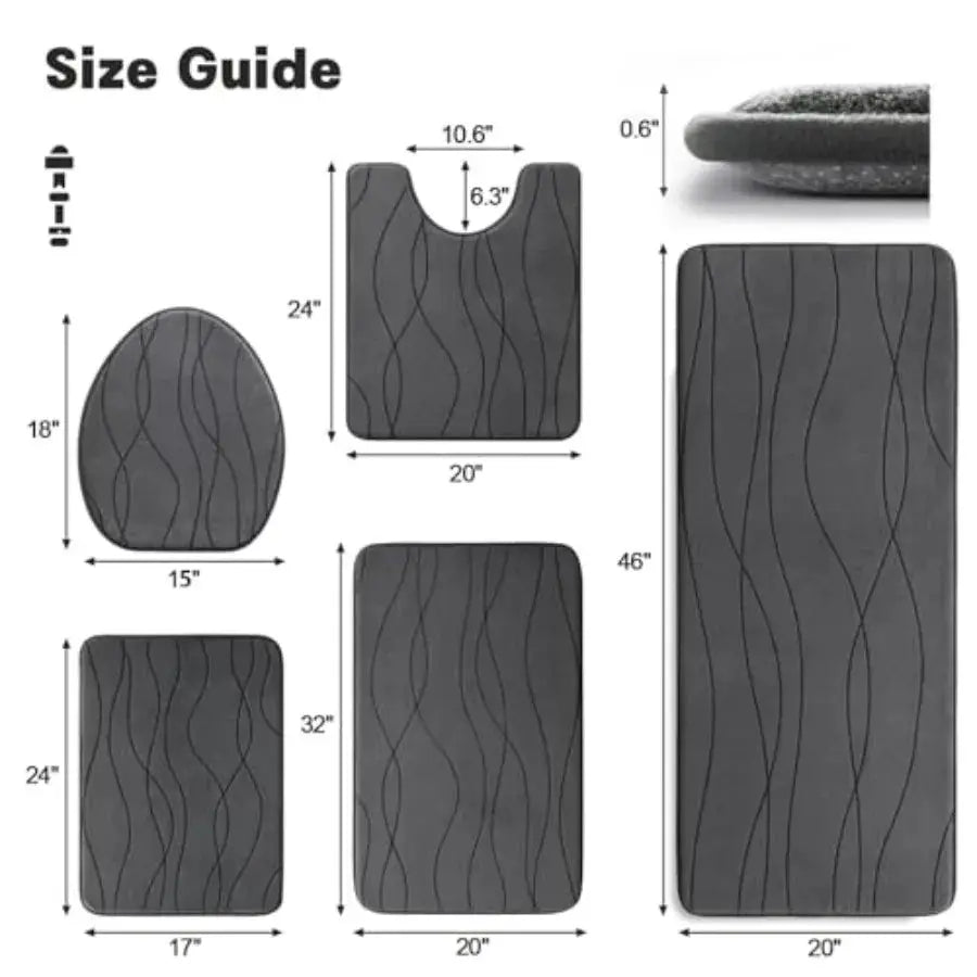 Memory Foam Grey Bathroom Rug Sets 5 Pcs, Ultra Absorbent Bath Mat for Bathroom - Non-Slip hine Washable and Dry Quickly, 5 Pcs from PriceLows™