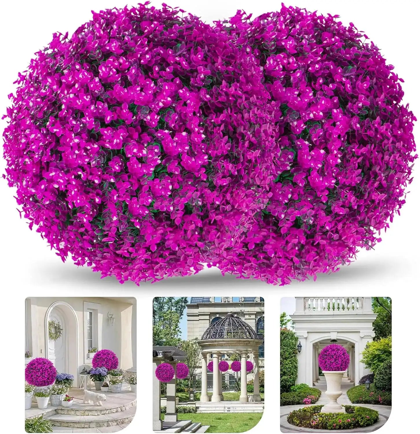 2 Pcs 16" Purple Eucalyptus Topiary Balls, Faux Greenery Decorative Spheres for Front Door, Porch & Backyard from PriceLows™