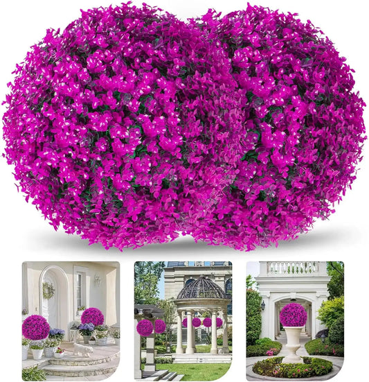 2 Pcs 16" Purple Eucalyptus Topiary Balls, Faux Greenery Decorative Spheres for Front Door, Porch & Backyard from PriceLows™
